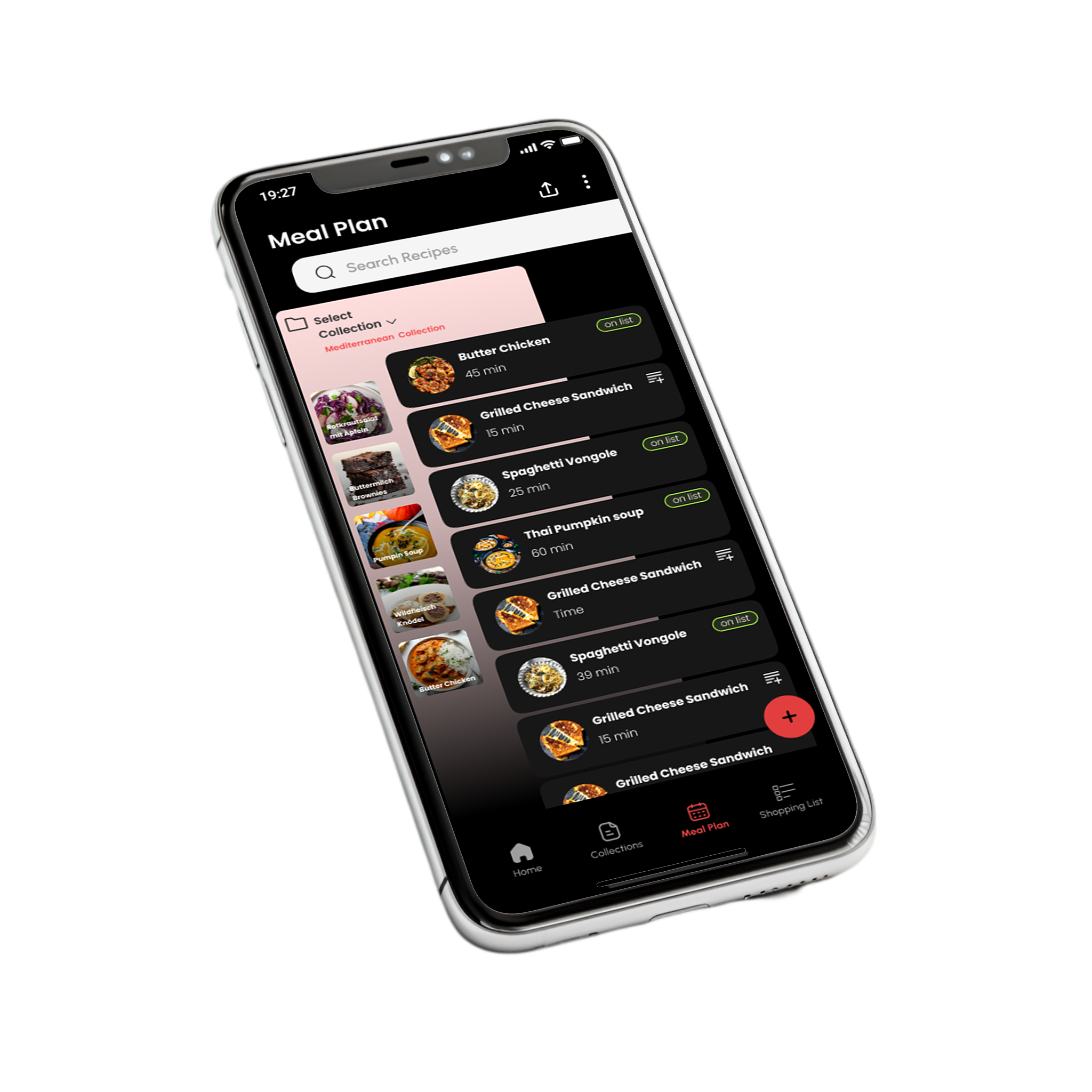 feed. mobile screen with meal planner